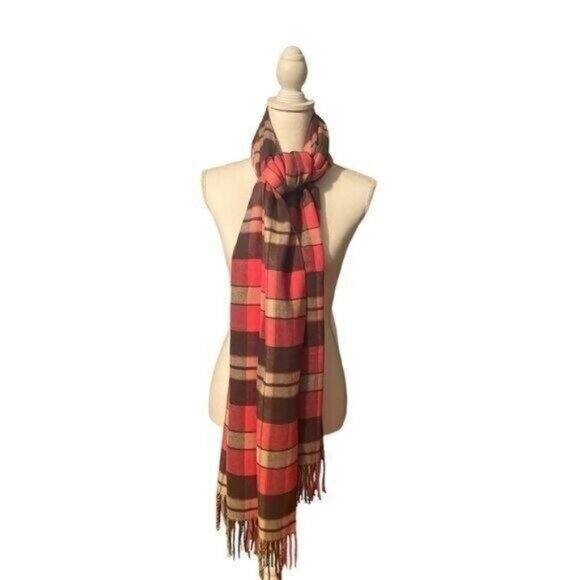 Gap Womens Pink Plaid Scarf Wrap Cabincore Fringe Pink Preppy Academia - Picture 2 of 8